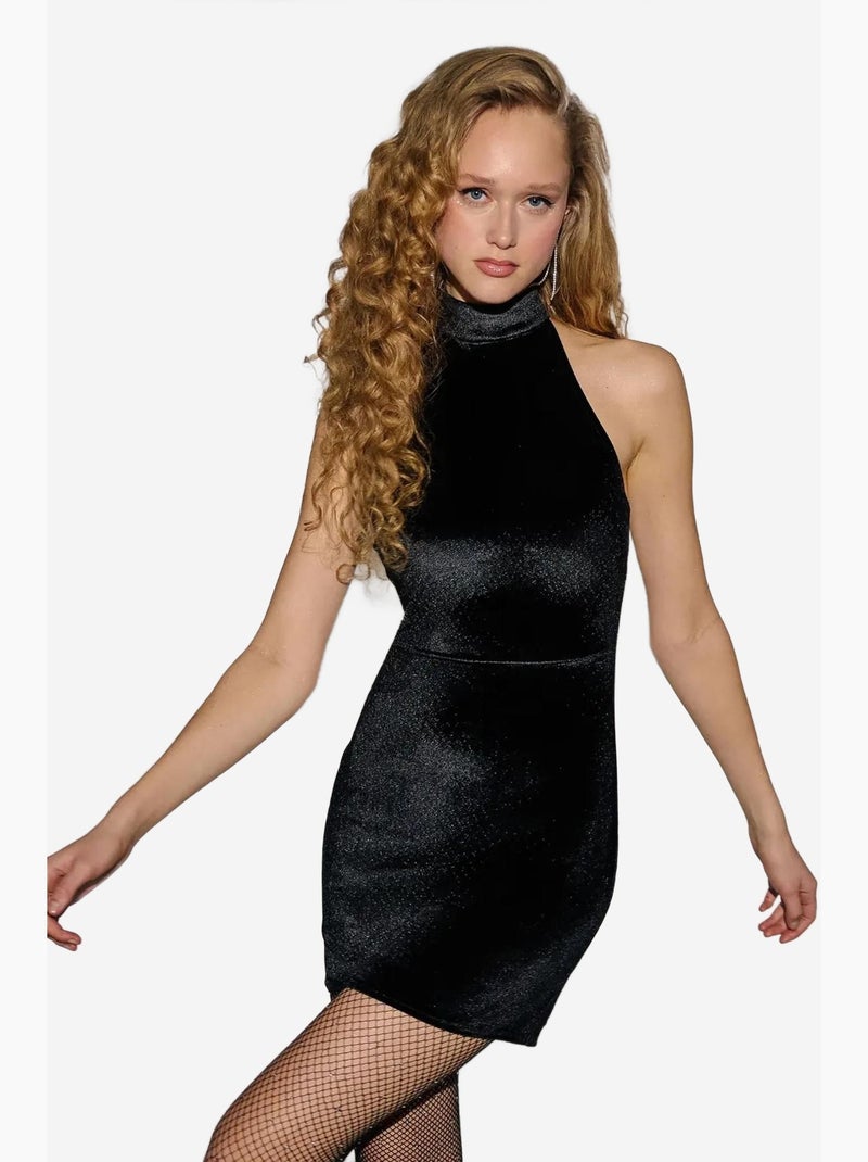Mini-robe moulante en velours avec col licou hiccup Noir - Kiabi