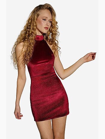 Mini-robe moulante en velours avec col licou hiccup