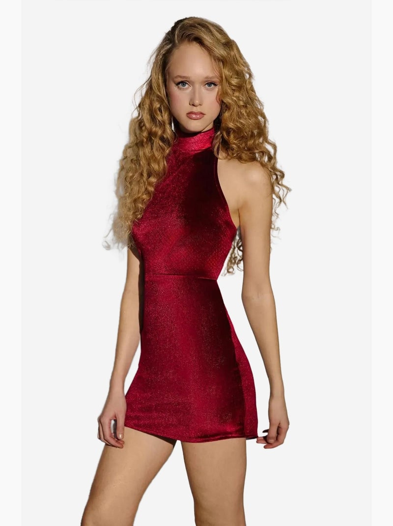 Mini-robe moulante en velours avec col licou hiccup Rouge - Kiabi