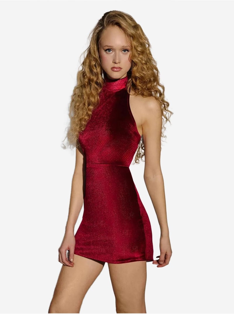 Mini-robe moulante en velours avec col licou hiccup Rouge - Kiabi