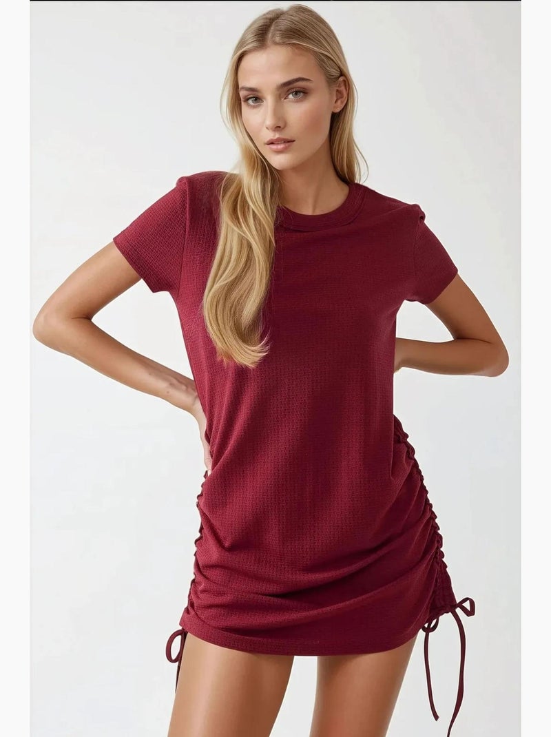 Mini-robe moulante texturée à col ras du cou hiccup Rouge cachemire - Kiabi