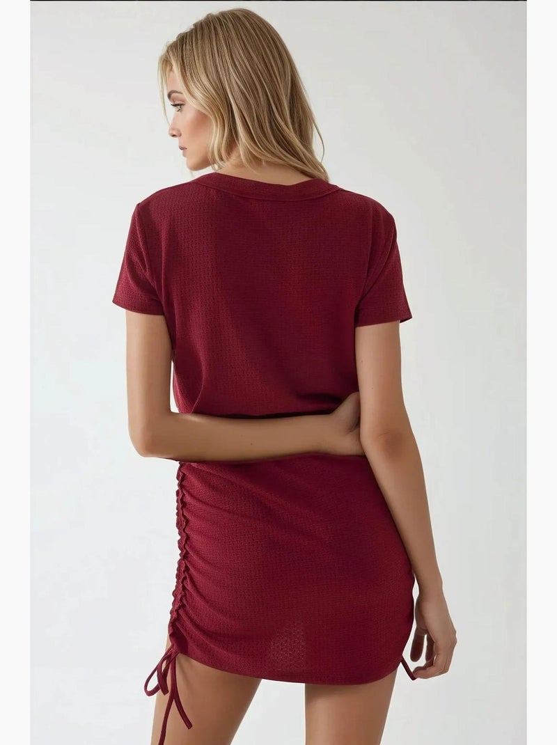 Mini-robe moulante texturée à col ras du cou hiccup Rouge cachemire - Kiabi