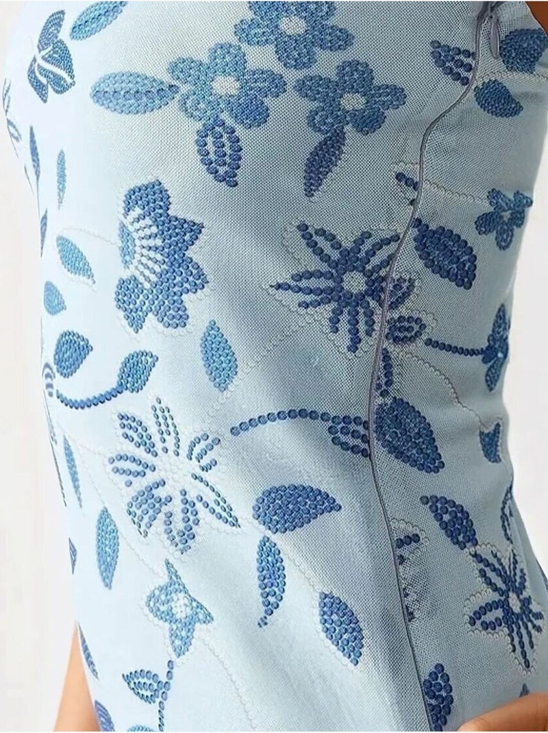 Mini-robe moulante texturée sans bretelles Bleu - Kiabi