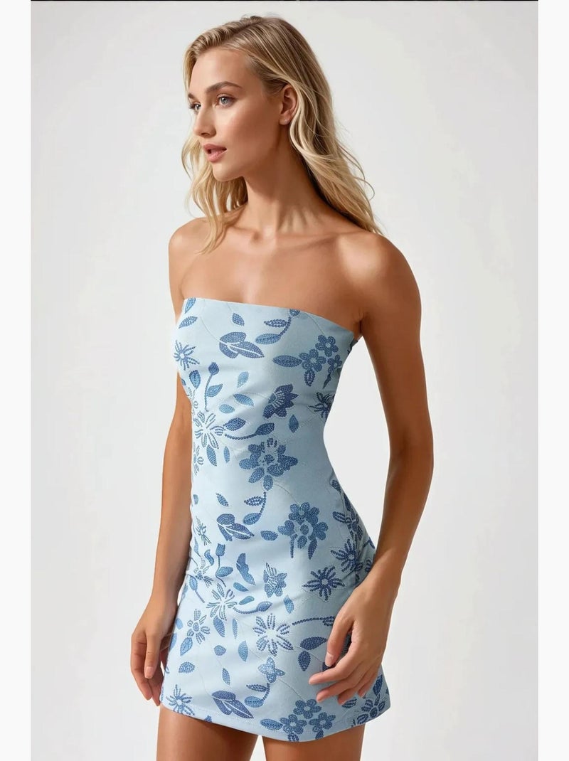 Mini-robe moulante texturée sans bretelles hiccup Bleu - Kiabi