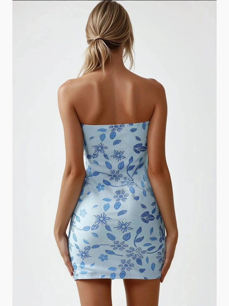 Mini-robe moulante texturée sans bretelles hiccup Bleu - Kiabi