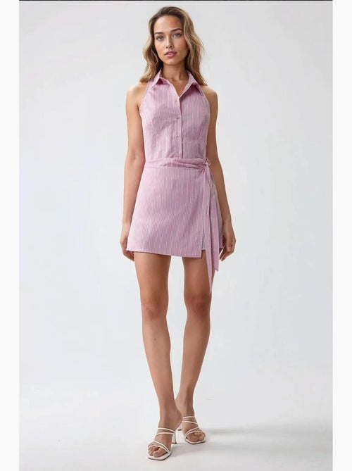 Mini-robe rayée à col chemise hiccup - Kiabi Mini-robe rayée à col chemise hiccup - Kiabi