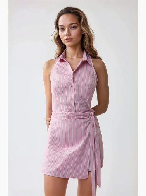 Mini-robe rayée à col chemise hiccup - Kiabi Mini-robe rayée à col chemise hiccup - Kiabi