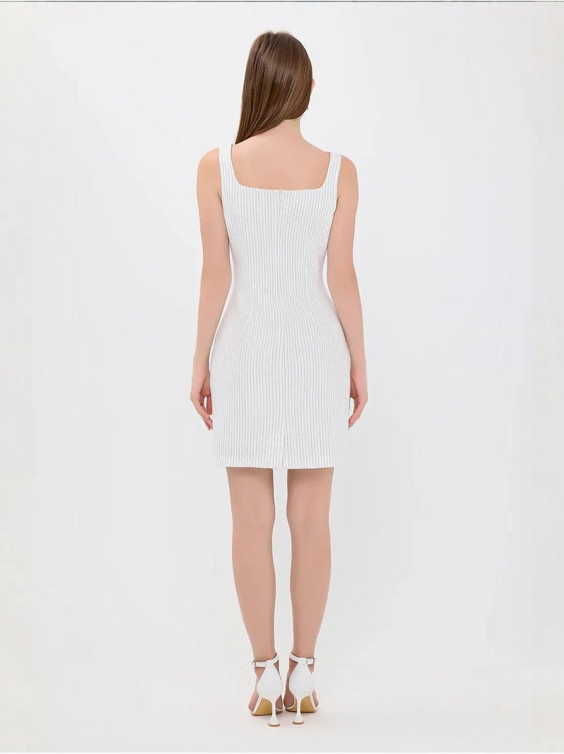 Mini-robe rayée sans manches à col carré Blanc - Kiabi