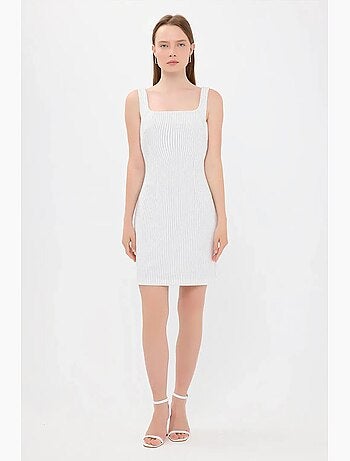 Mini-robe rayée sans manches à col carré hiccup