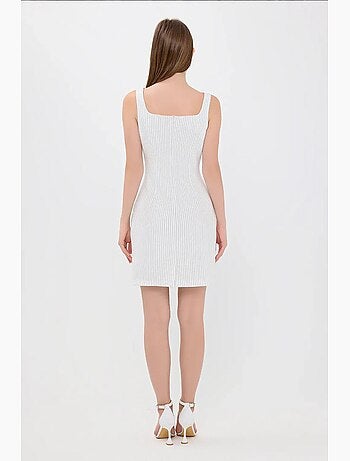 Mini-robe rayée sans manches à col carré hiccup