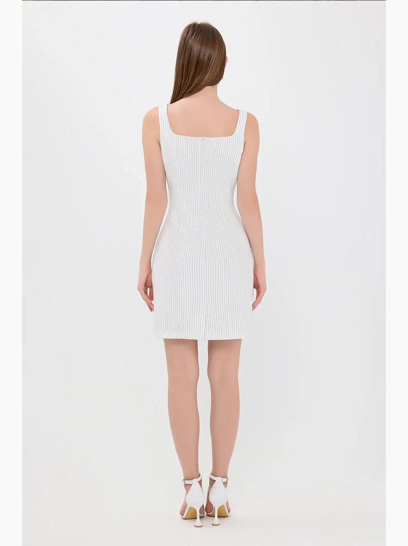 Mini-robe rayée sans manches à col carré hiccup Blanc - Kiabi
