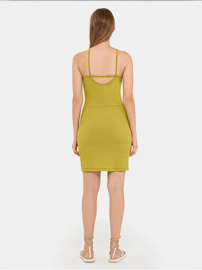 Mini-robe sans manches à col licou et fente latérale Vert - Kiabi
