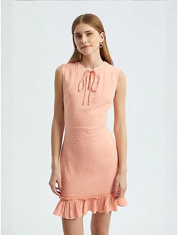 Mini-robe sans manches à volants et col rond avec cordon de serrage hiccup