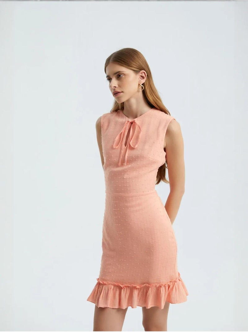Mini-robe sans manches à volants et col rond avec cordon de serrage hiccup Orange - Kiabi