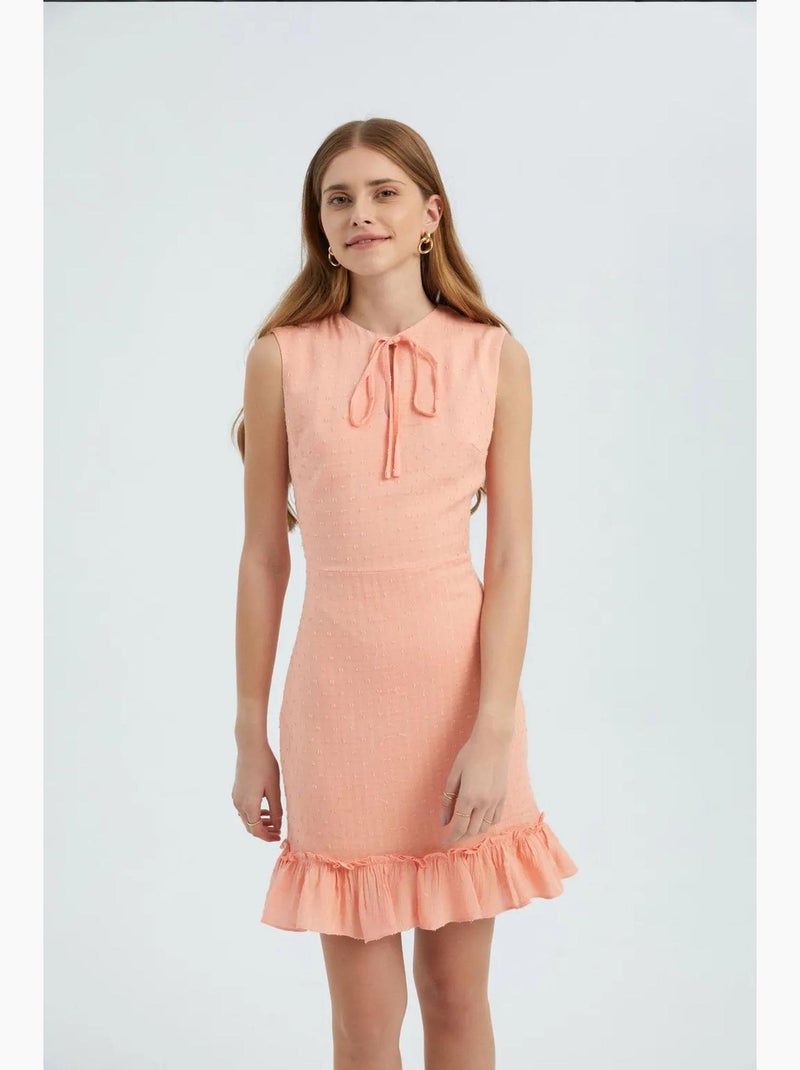 Mini-robe sans manches à volants et col rond avec cordon de serrage hiccup Orange - Kiabi