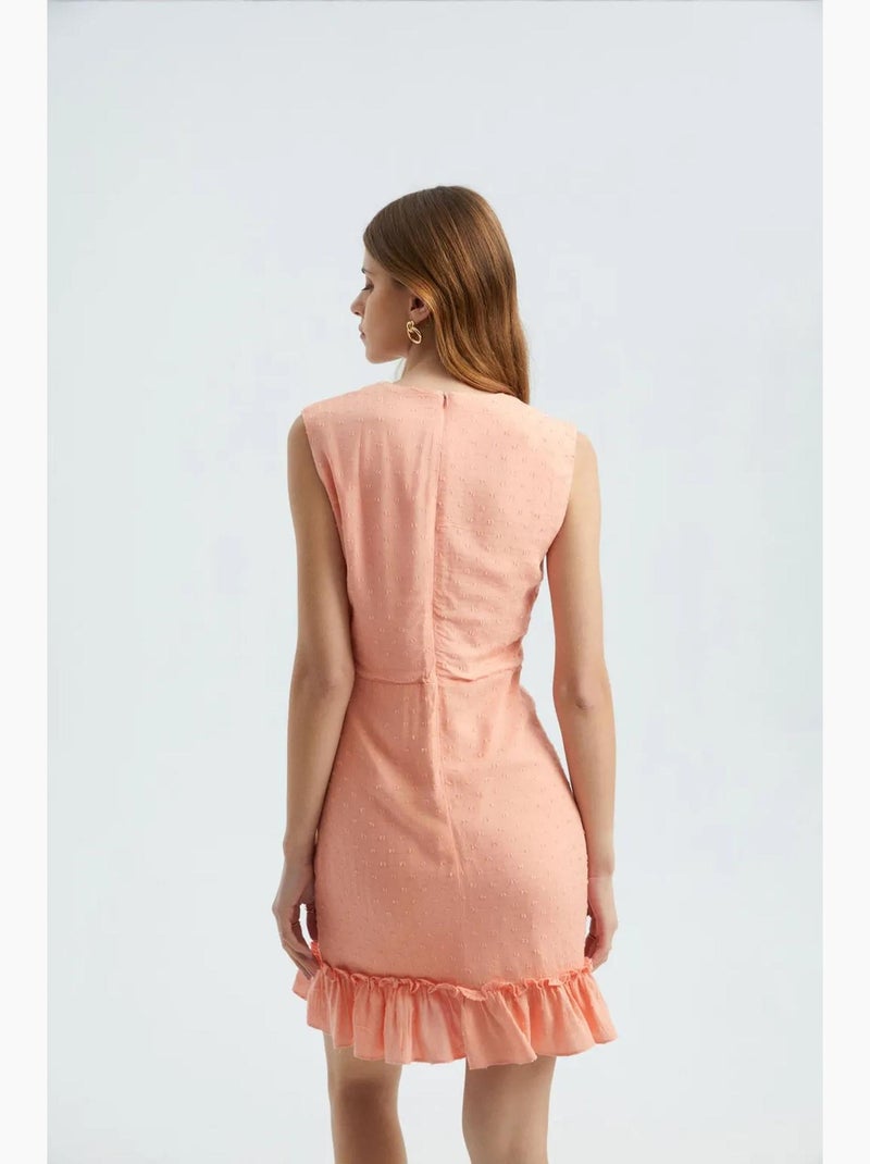 Mini-robe sans manches à volants et col rond avec cordon de serrage hiccup Orange - Kiabi