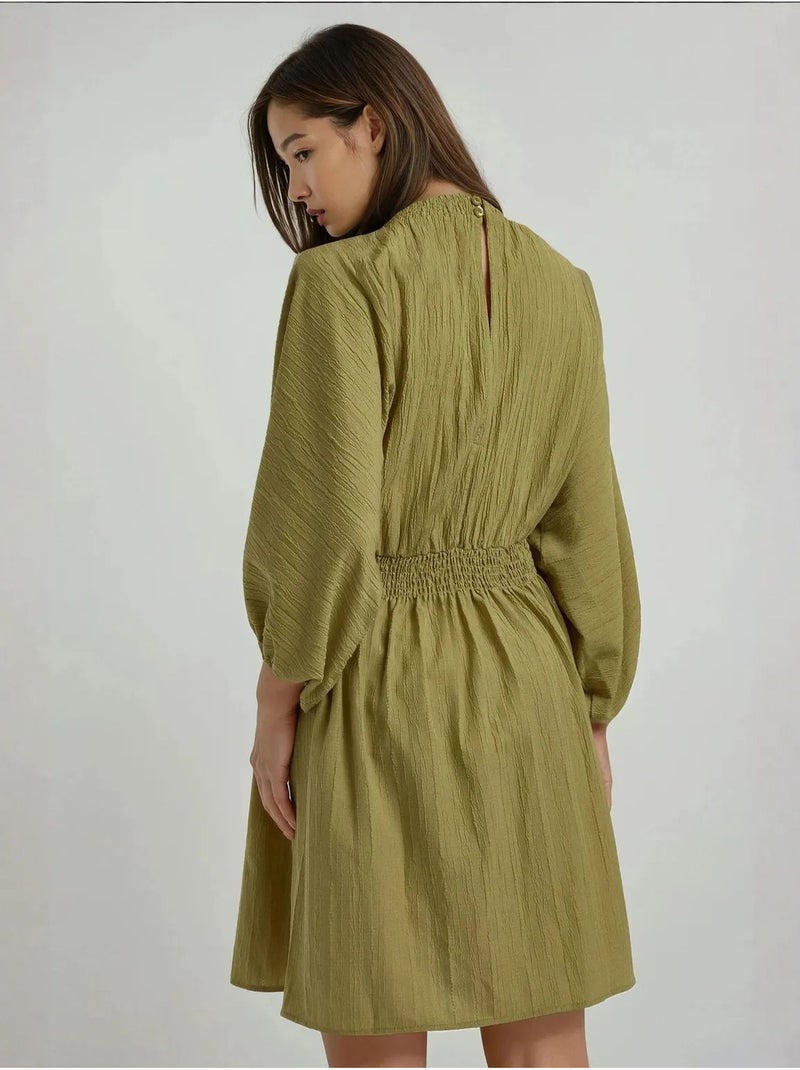 Mini-robe texturée à col en v et manches longues Vert - Kiabi