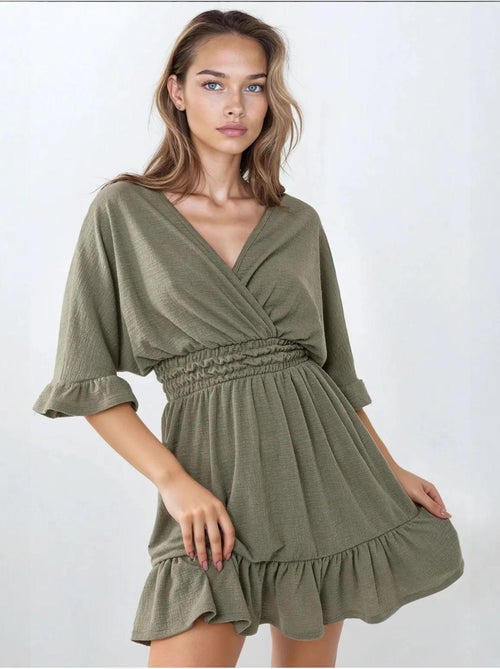 Mini-robe texturée à col en V - Kiabi Mini-robe texturée à col en V - Kiabi