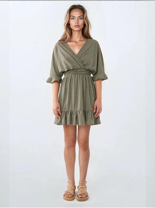 Mini-robe texturée à col en V - Kiabi Mini-robe texturée à col en V - Kiabi