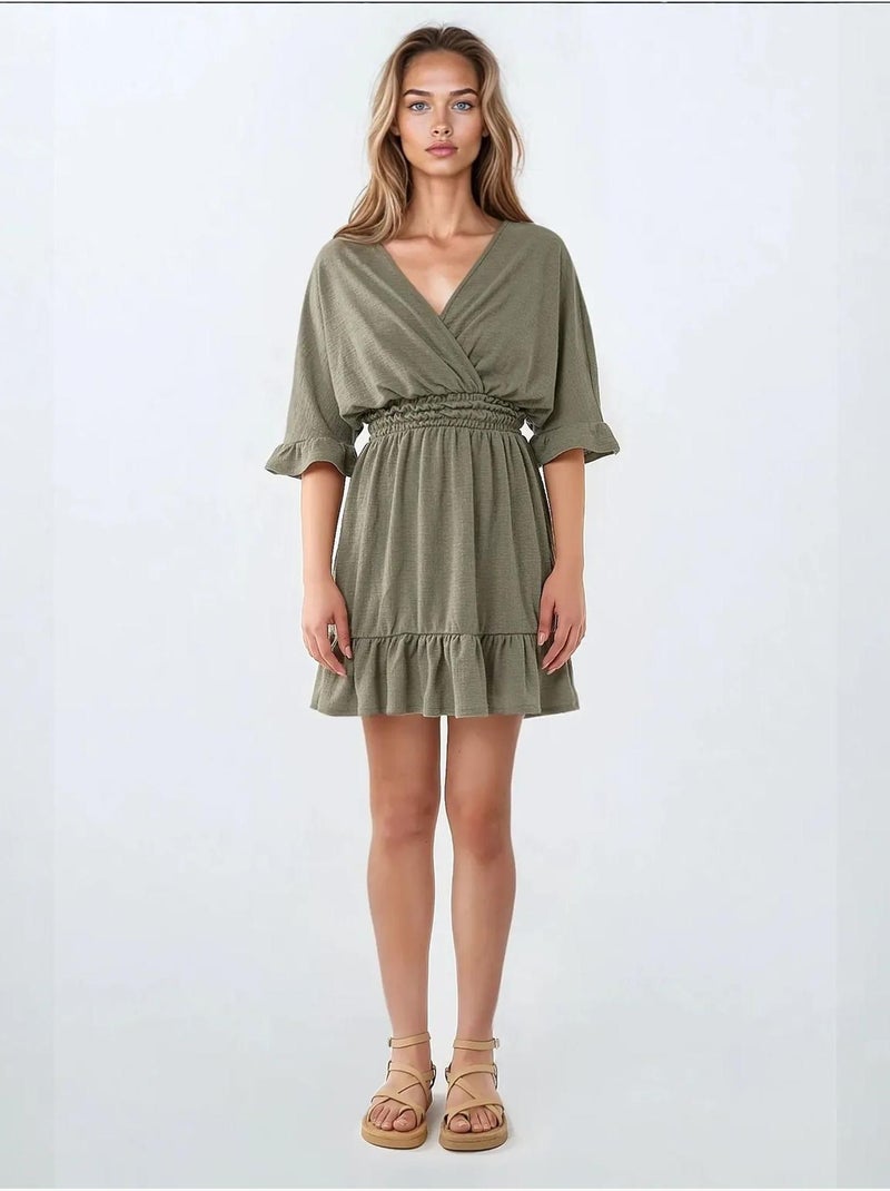 Mini-robe texturée à col en V Vert pastel - Kiabi