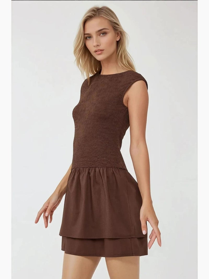 Mini-robe texturée à col ras du cou hiccup Marron - Kiabi