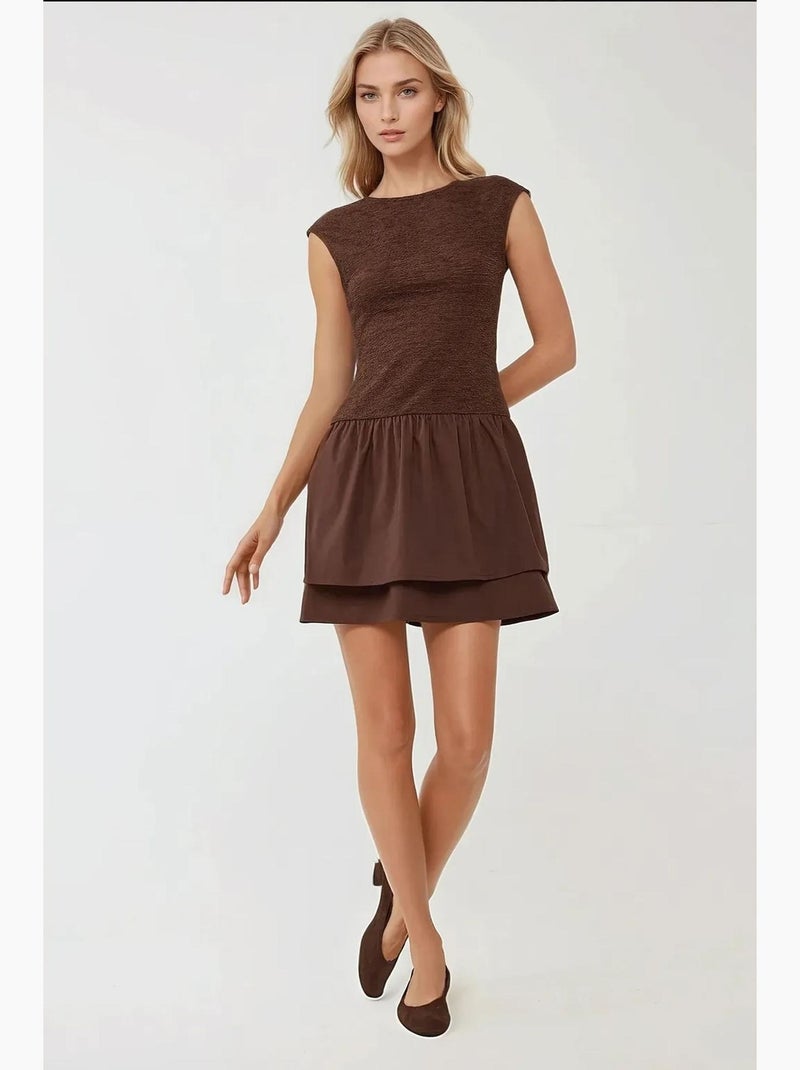 Mini-robe texturée à col ras du cou hiccup Marron - Kiabi