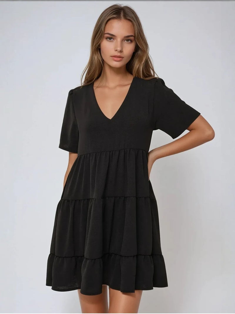 Mini-robe trapèze à col en V Noir - Kiabi