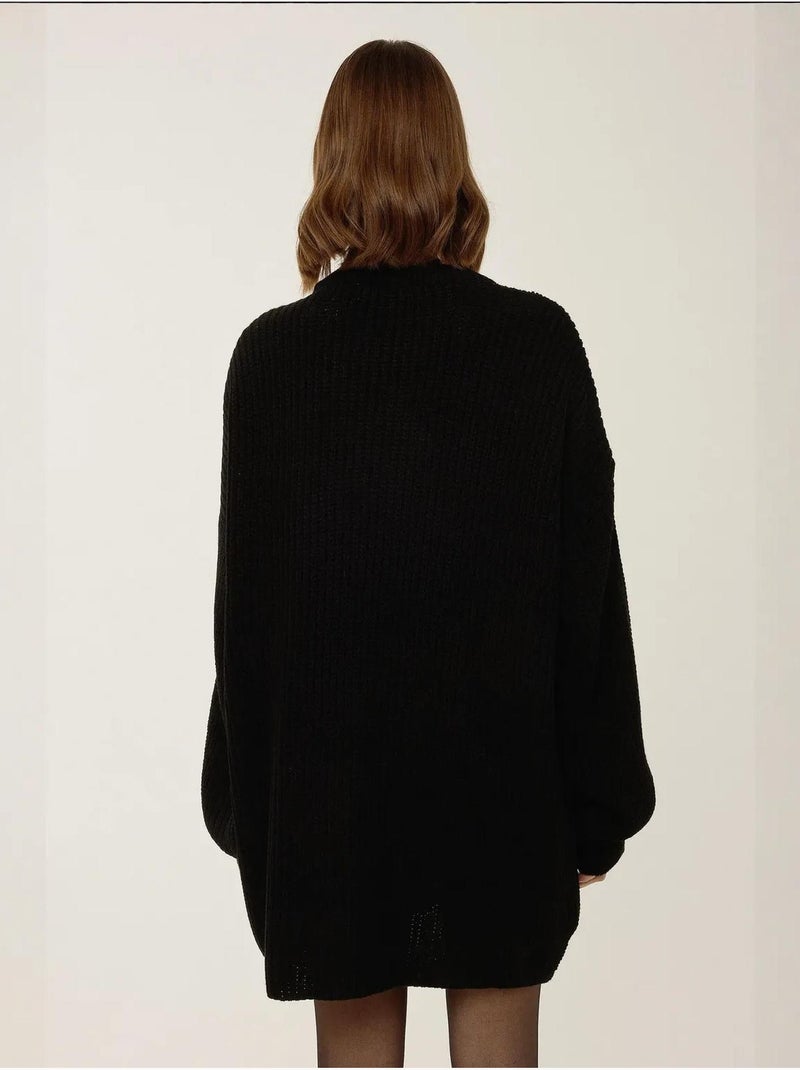 Mini-robe triko coupe décontractée à col rond Noir - Kiabi