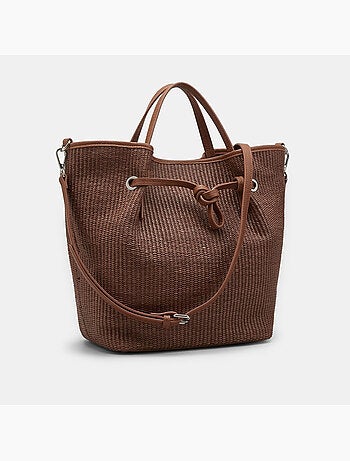 Mini sac shopper en raphia avec bandoulière Bata