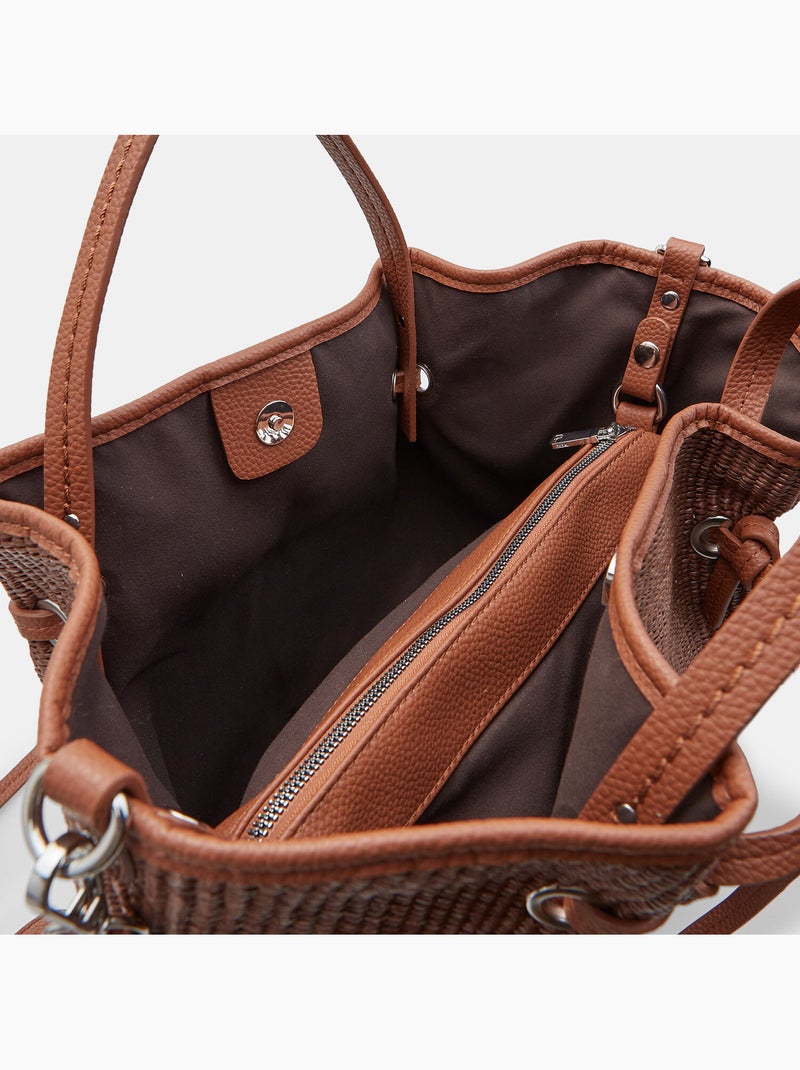 Mini sac shopper en raphia avec bandoulière Bata Marron - Kiabi