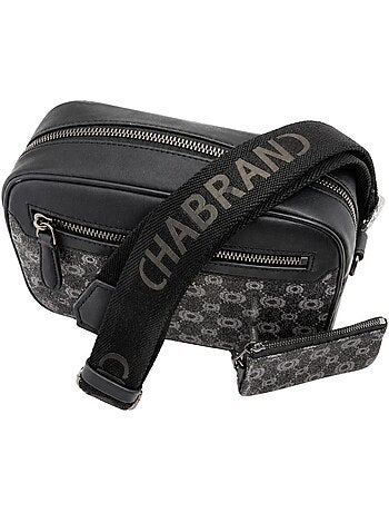 Mini sacoche Chabrand noir en toile enduite siglée garnie cuir