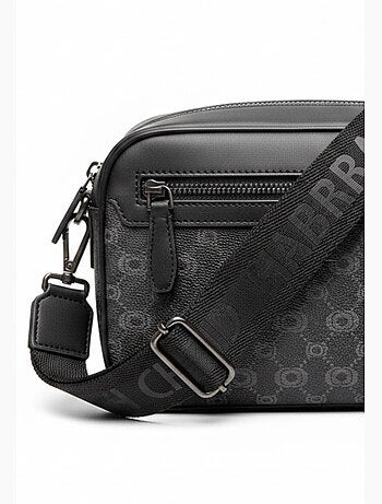 Mini sacoche Chabrand noir en toile enduite siglée garnie cuir