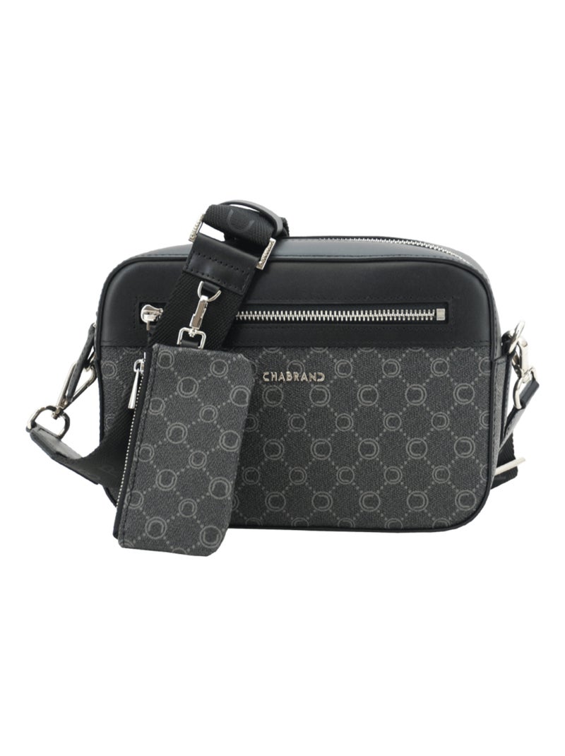 Mini sacoche noire en toile enduite siglée garnie cuir Chabrand Noir - Kiabi