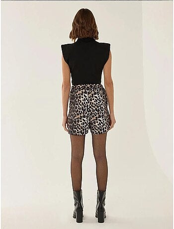 Mini short taille haute à imprimé léopard