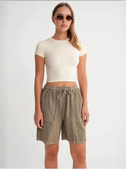 Mini-short taille haute en coton avec cordon de serrage mixray - Kiabi Mini-short taille haute en coton avec cordon de serrage mixray - Kiabi