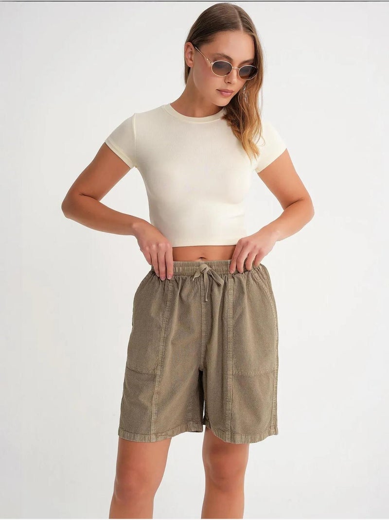 Mini-short taille haute en coton avec cordon de serrage mixray Beige argile - Kiabi