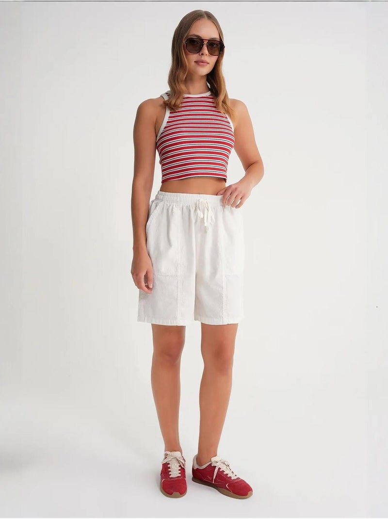 Mini-short taille haute en coton avec cordon de serrage mixray Blanc - Kiabi