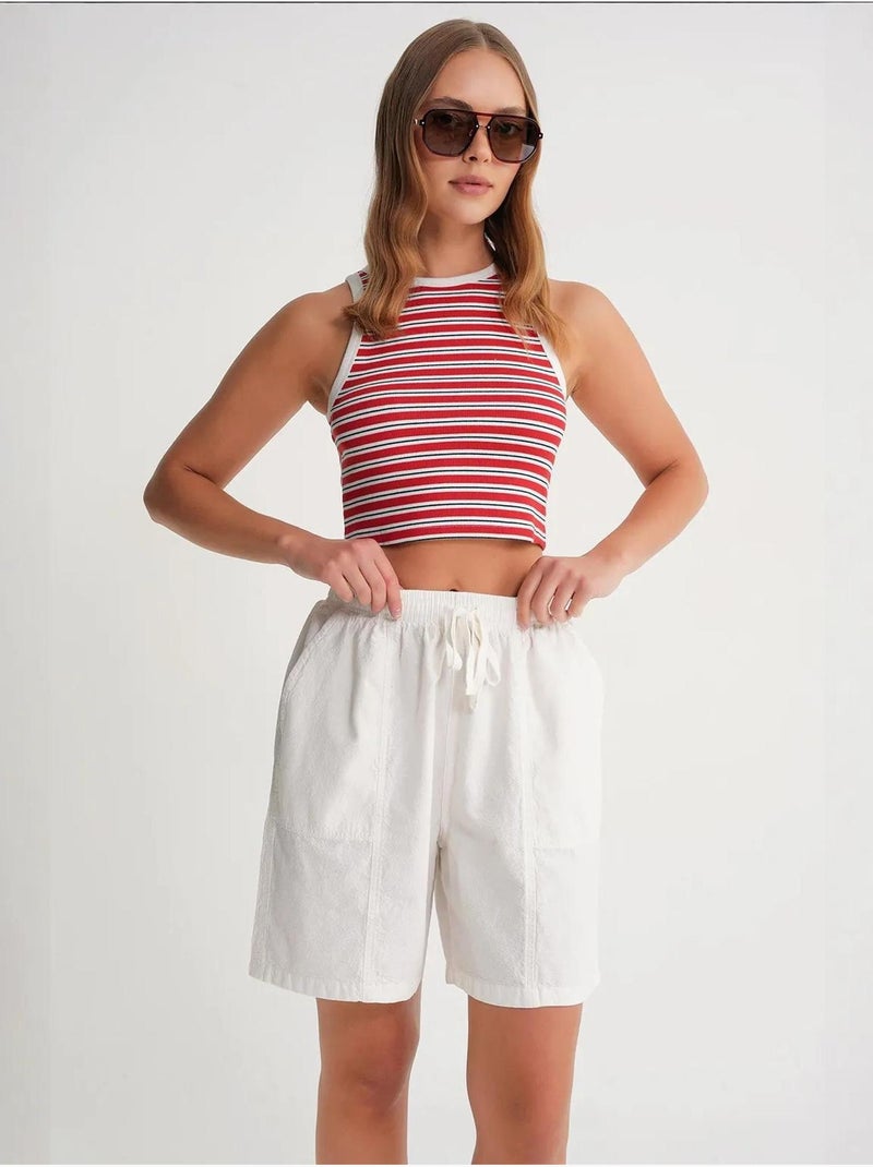 Mini-short taille haute en coton avec cordon de serrage mixray Blanc - Kiabi