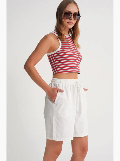 Mini-short taille haute en coton avec cordon de serrage mixray - Kiabi Mini-short taille haute en coton avec cordon de serrage mixray - Kiabi