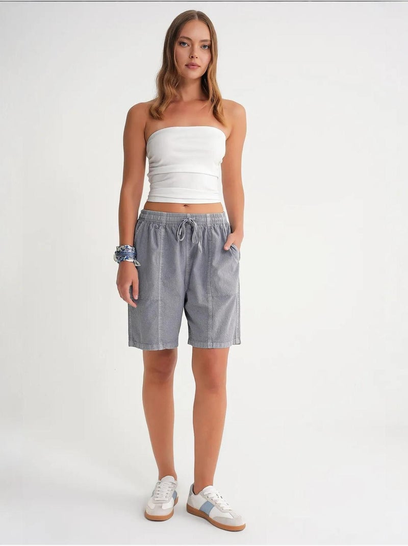 Mini-short taille haute en coton avec cordon de serrage mixray Gris moyen - Kiabi