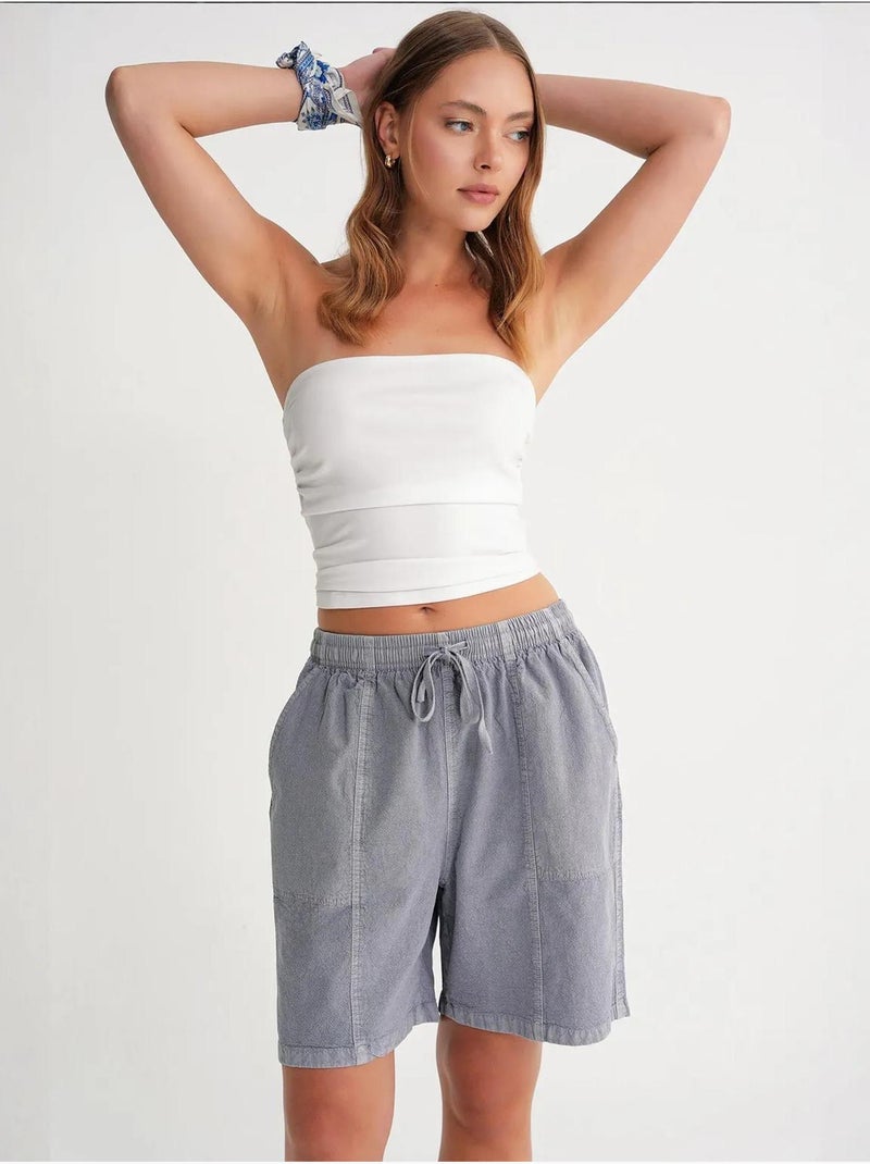 Mini-short taille haute en coton avec cordon de serrage mixray Gris moyen - Kiabi