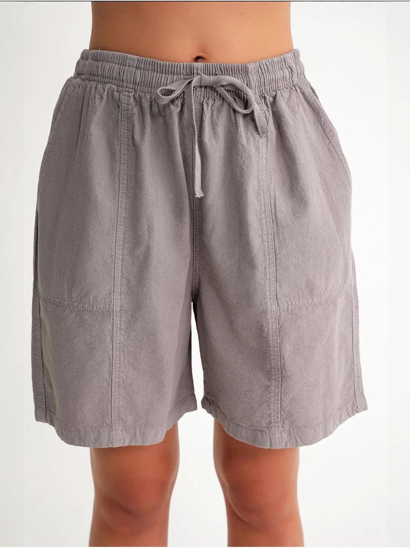 Mini-short taille haute en coton avec cordon de serrage mixray Gris moyen - Kiabi