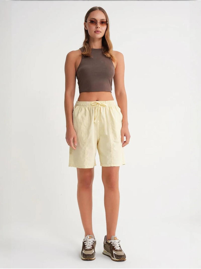 Mini-short taille haute en coton avec cordon de serrage mixray Jaune citron - Kiabi