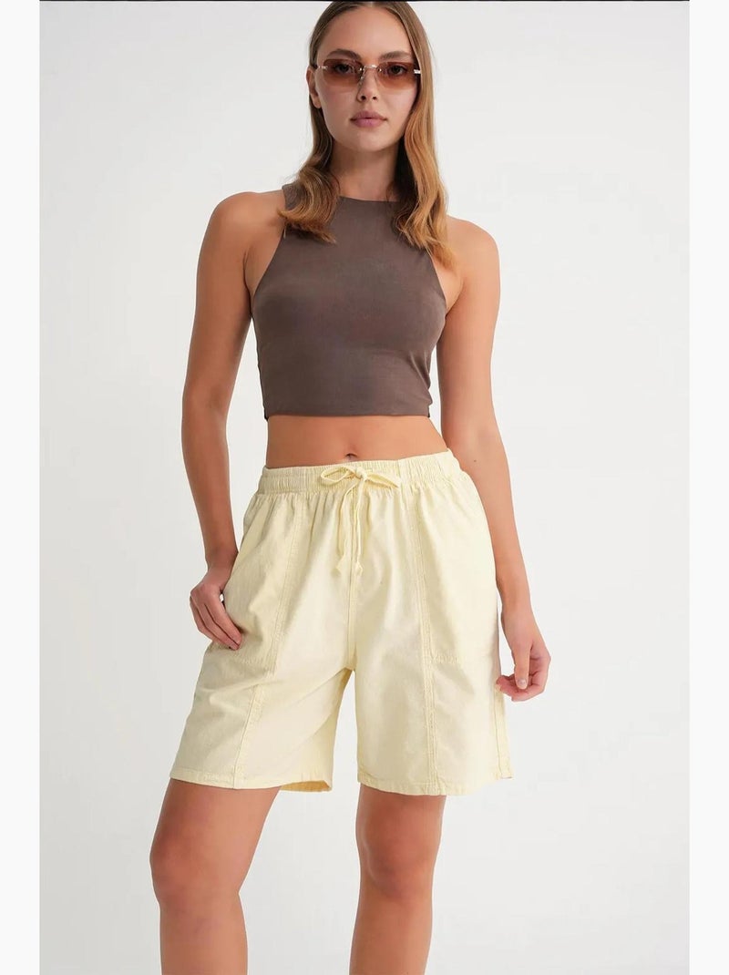 Mini-short taille haute en coton avec cordon de serrage mixray Jaune citron - Kiabi