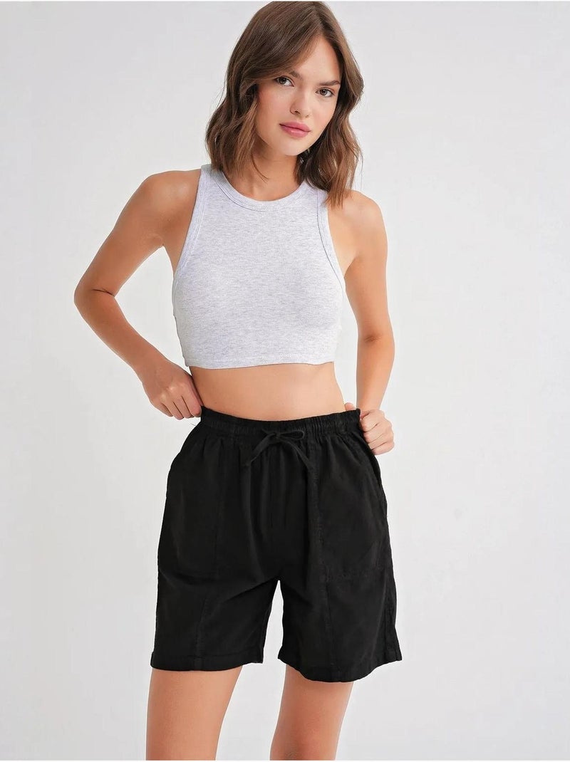 Mini-short taille haute en coton avec cordon de serrage mixray Noir - Kiabi