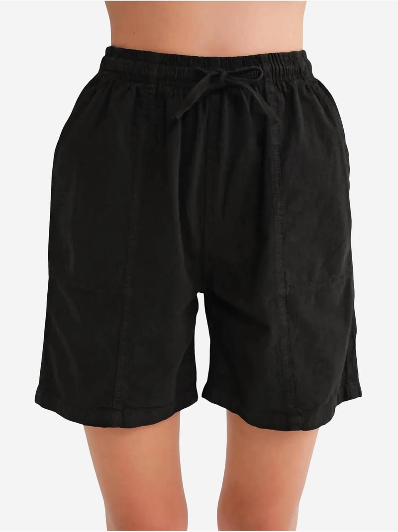 Mini-short taille haute en coton avec cordon de serrage mixray Noir - Kiabi