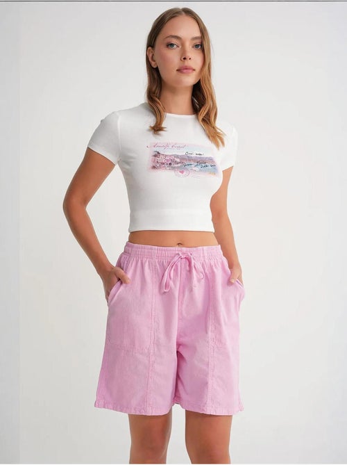Mini-short taille haute en coton avec cordon de serrage mixray - Kiabi Mini-short taille haute en coton avec cordon de serrage mixray - Kiabi