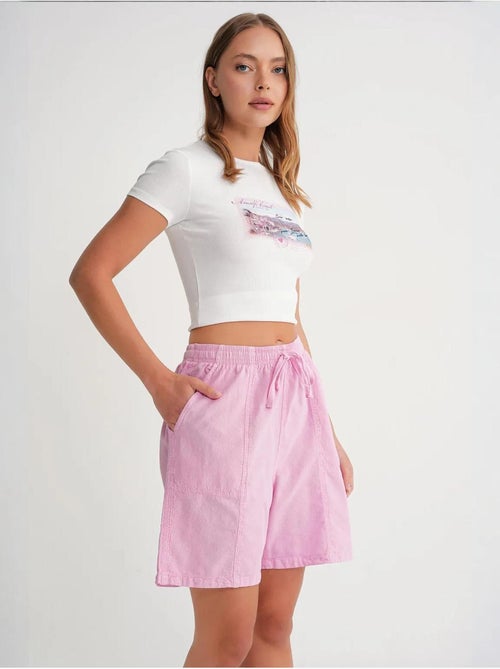 Mini-short taille haute en coton avec cordon de serrage mixray - Kiabi Mini-short taille haute en coton avec cordon de serrage mixray - Kiabi
