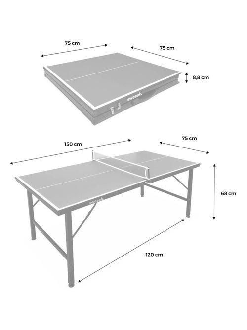 Mini table de ping pong intérieure pliante avec 2 raquettes et 3 balles - Kiabi
