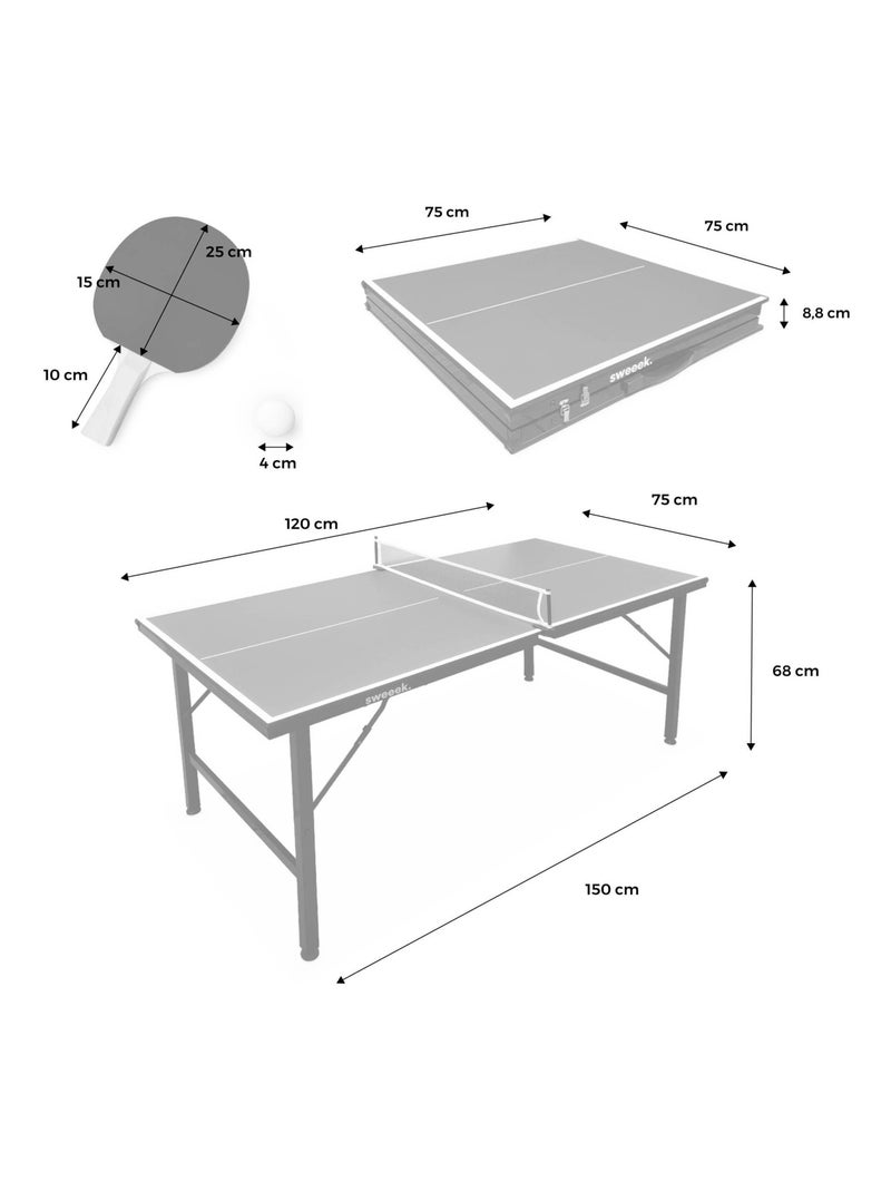 Mini table de ping pong intérieure pliante avec 4 raquettes et 6 balles Bleu - Kiabi